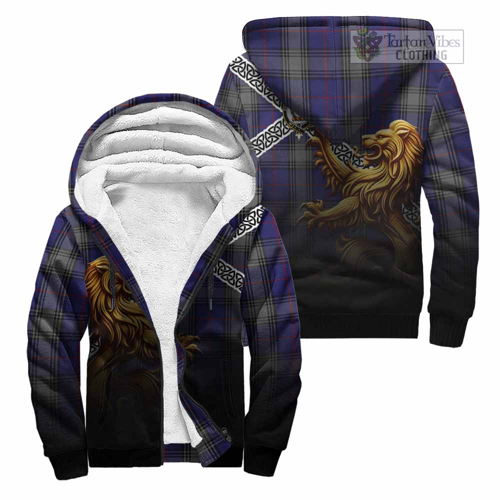 Tartan Vibes Clothing Kinnaird Crest Tartan Sherpa Hoodie with Golden Lion Emblem Celtic Style