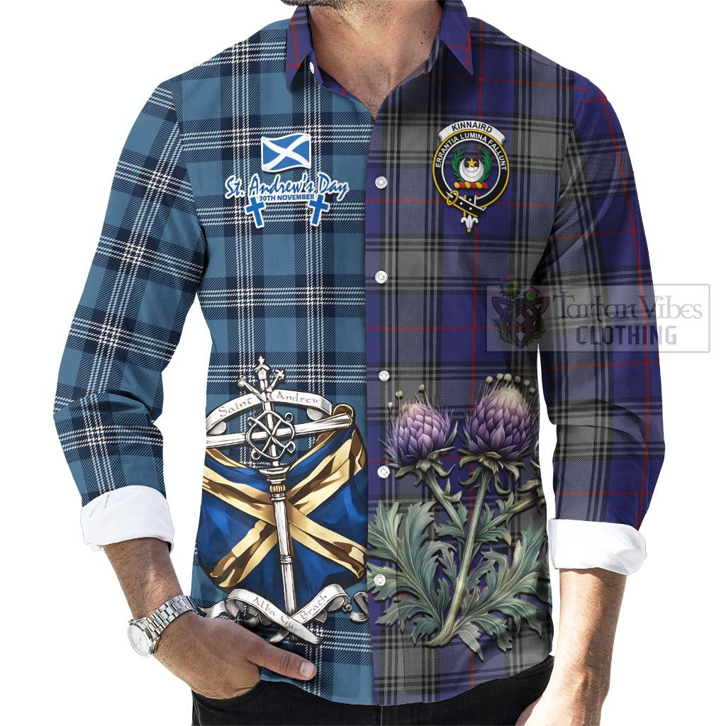 Tartan Vibes Clothing Kinnaird Tartan Long Sleeve Button Shirt Happy St. Andrew's Day Half Tartan Style