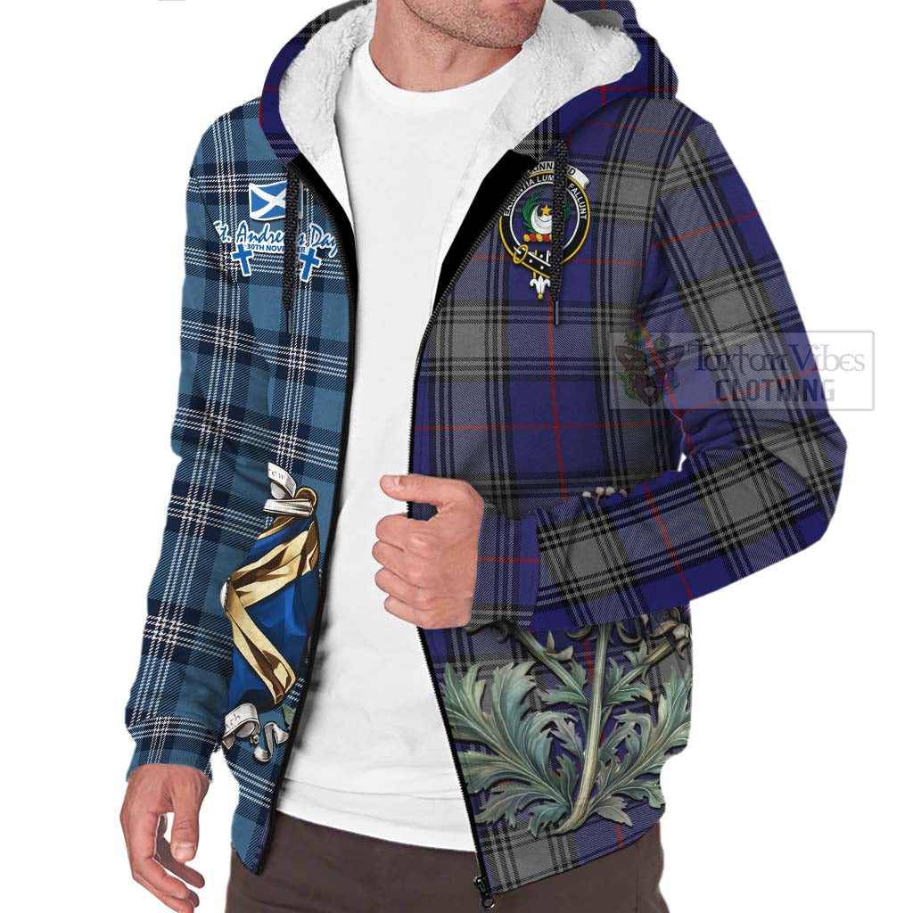 Tartan Vibes Clothing Kinnaird Tartan Sherpa Hoodie Happy St. Andrew's Day Half Tartan Style