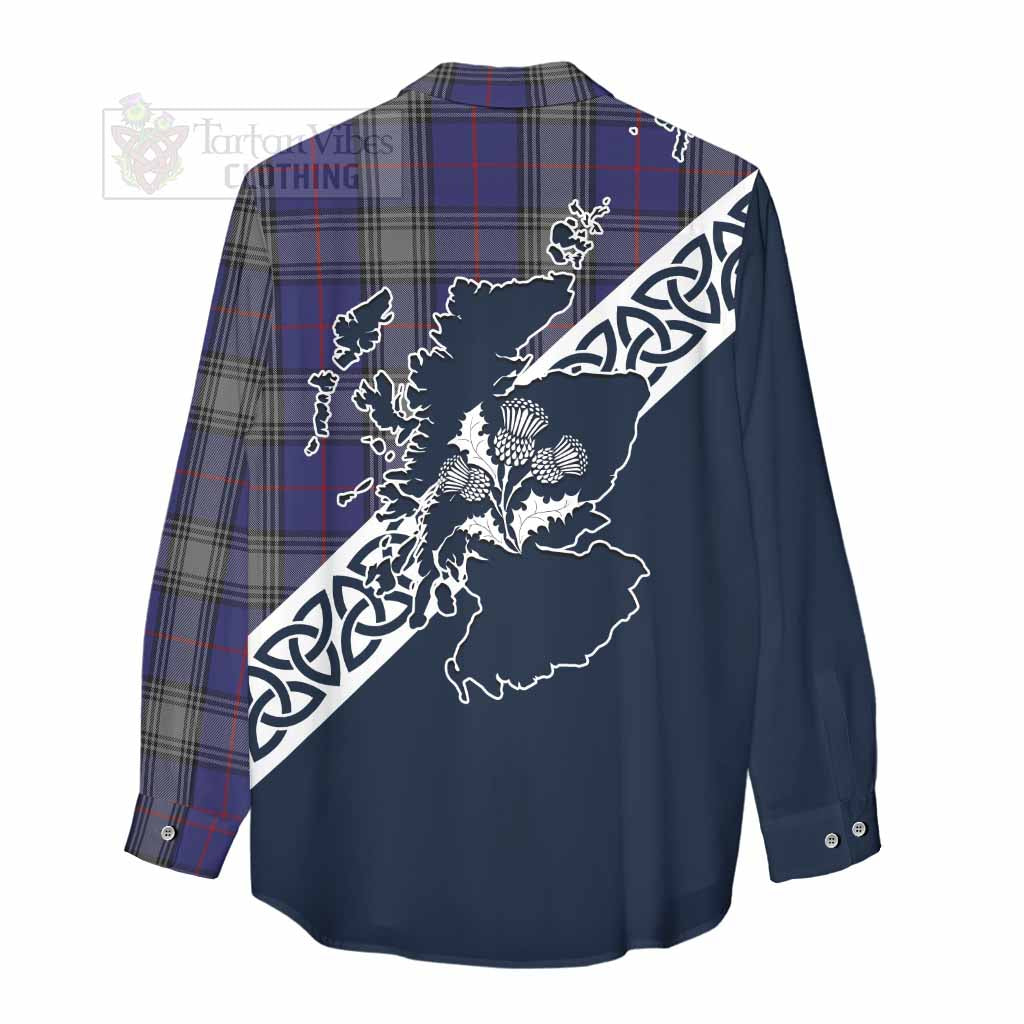 Tartan Vibes Clothing Kinnaird Tartan Women's Casual Shirt Featuring Thistle and Scotland Map