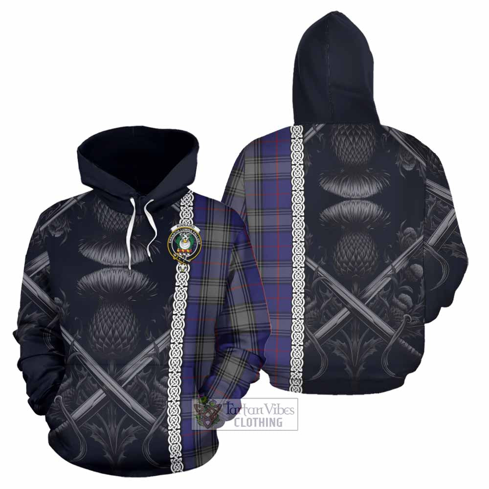Tartan Vibes Clothing Kinnaird Tartan Hoodie with Family Crest Cross Sword Thistle Celtic Vibes