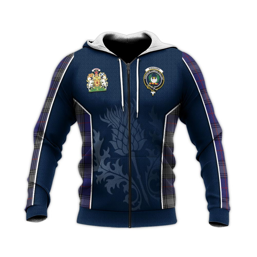 Tartan Vibes Clothing Kinnaird Tartan Knitted Hoodie with Family Crest and Scottish Thistle Vibes Sport Style
