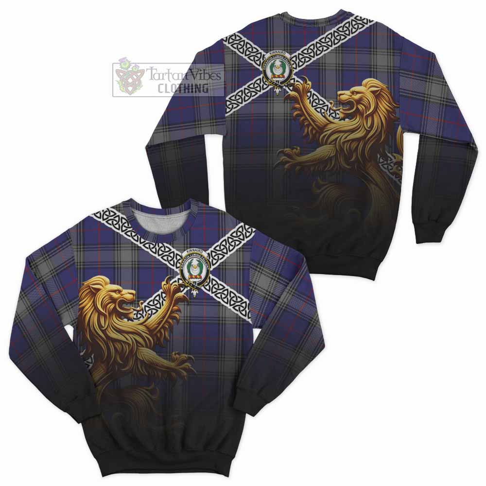 Tartan Vibes Clothing Kinnaird Crest Tartan Sweatshirt with Golden Lion Emblem Celtic Style