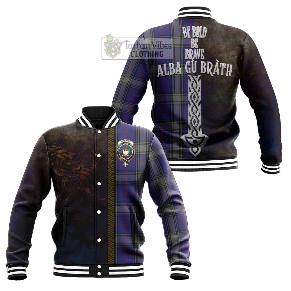 Tartan Vibes Clothing Kinnaird Tartan Family Crest Baseball Jacket Alba Gu Brath Be Brave Lion Ancient Style
