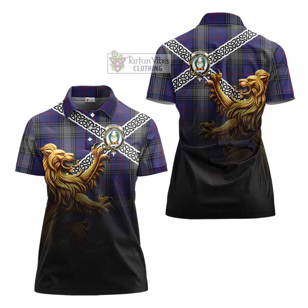 Tartan Vibes Clothing Kinnaird Crest Tartan Women's Polo Shirt with Golden Lion Emblem Celtic Style