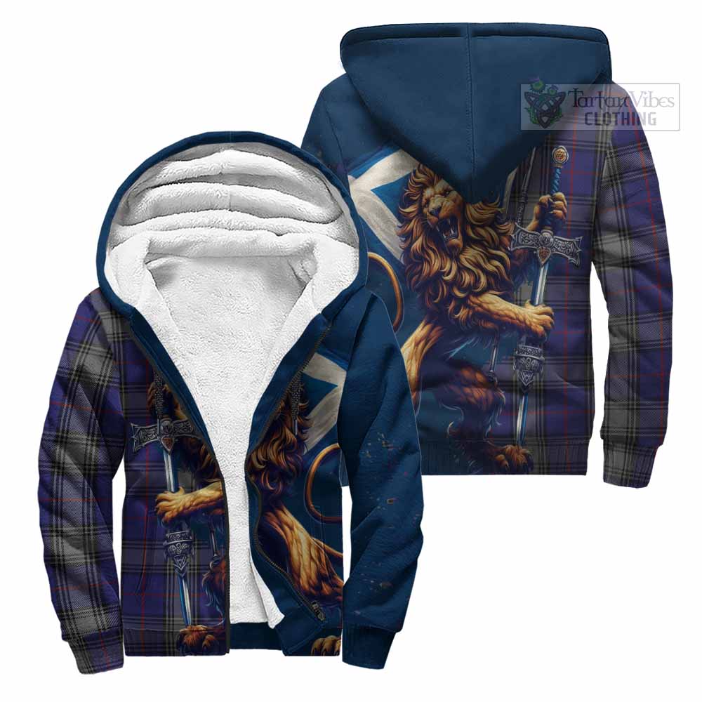 Tartan Vibes Clothing Kinnaird Tartan Family Crest Sherpa Hoodie with Scottish Majestic Lion