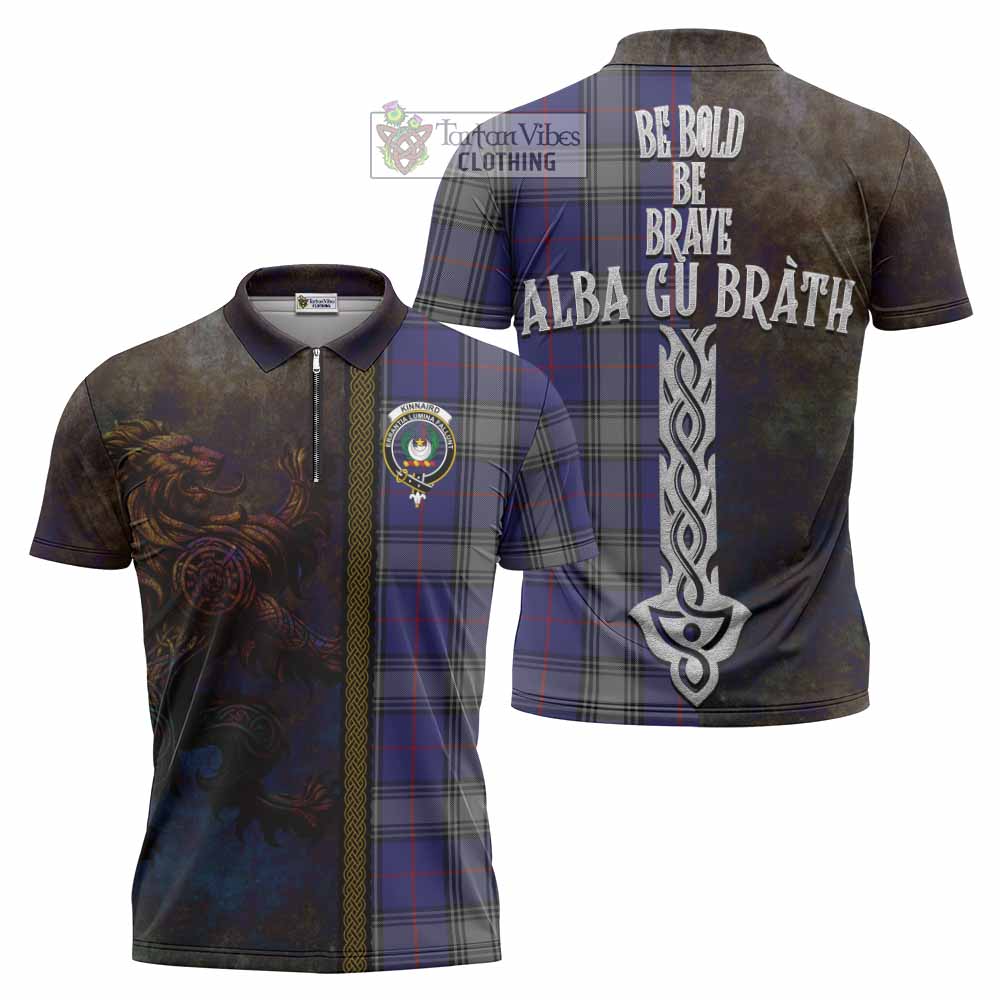 Tartan Vibes Clothing Kinnaird Tartan Family Crest Zipper Polo Shirt Alba Gu Brath Be Brave Lion Ancient Style
