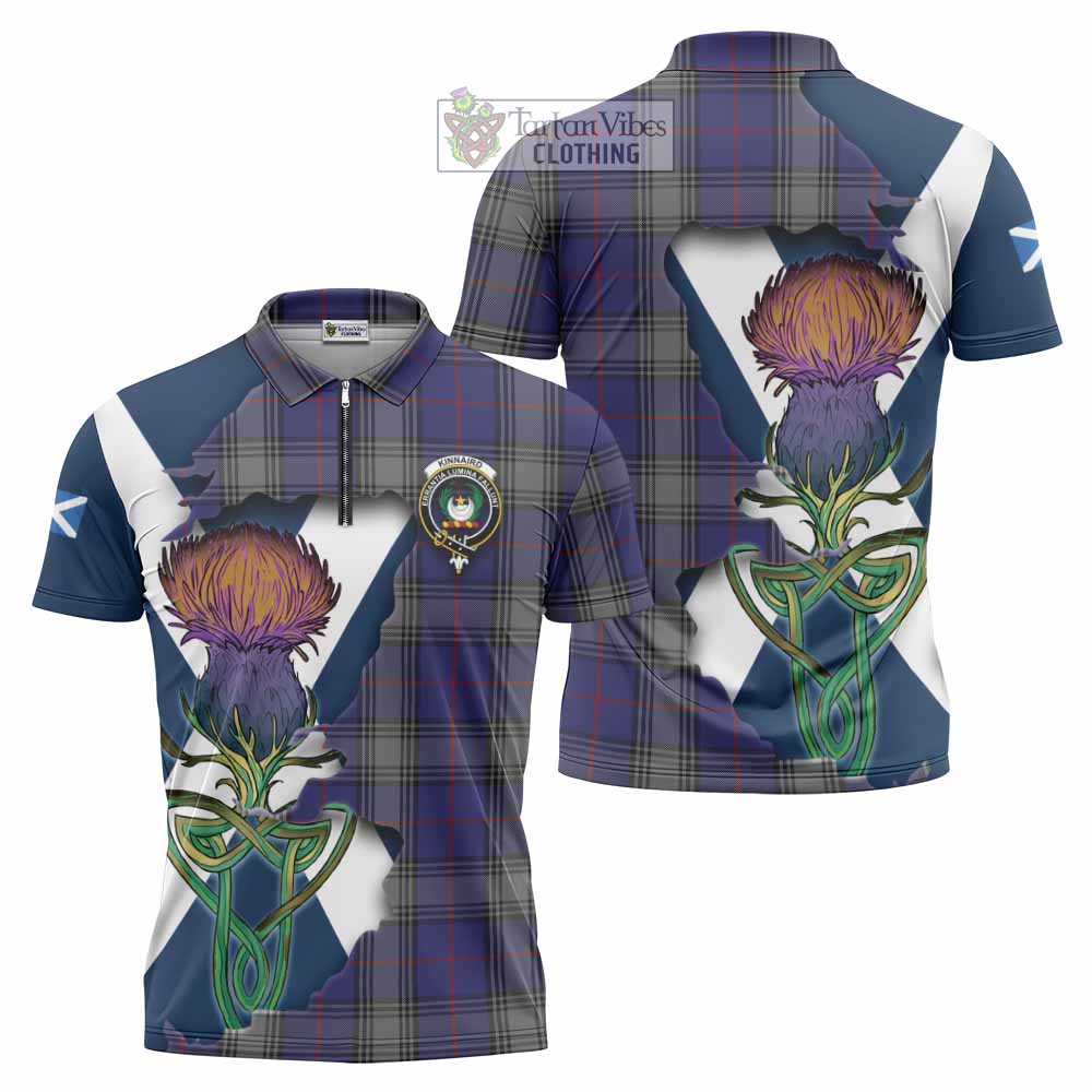 Tartan Vibes Clothing Kinnaird Tartan Family Crest Zipper Polo Shirt Scottish Thistle Celtic Inspired