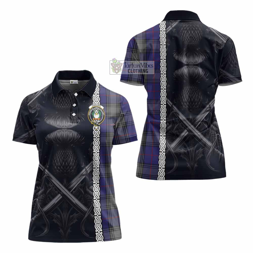 Tartan Vibes Clothing Kinnaird Tartan Women's Polo Shirt with Family Crest Cross Sword Thistle Celtic Vibes