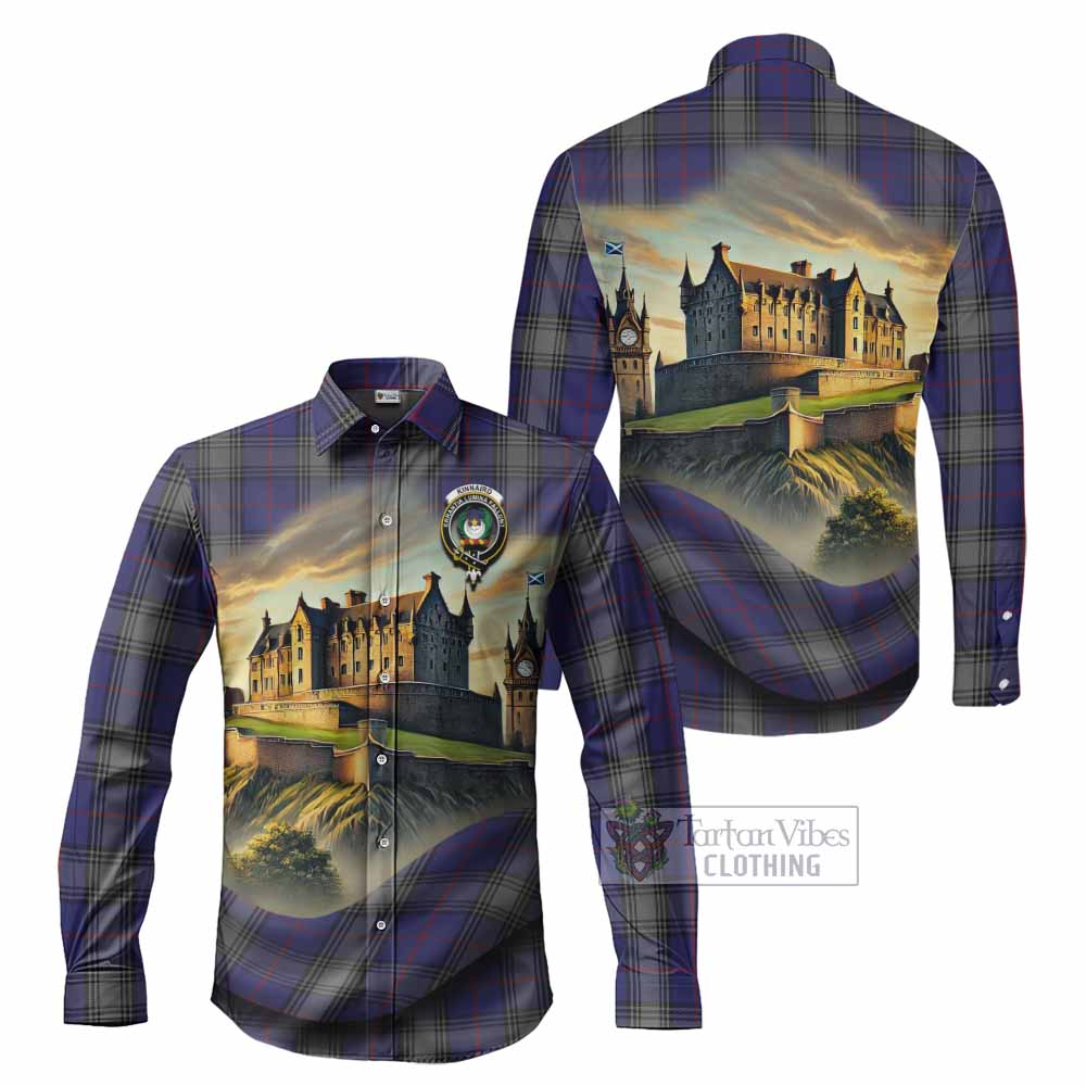 Tartan Vibes Clothing Kinnaird Tartan Family Crest Long Sleeve Button Shirt with Scottish Ancient Castle Style