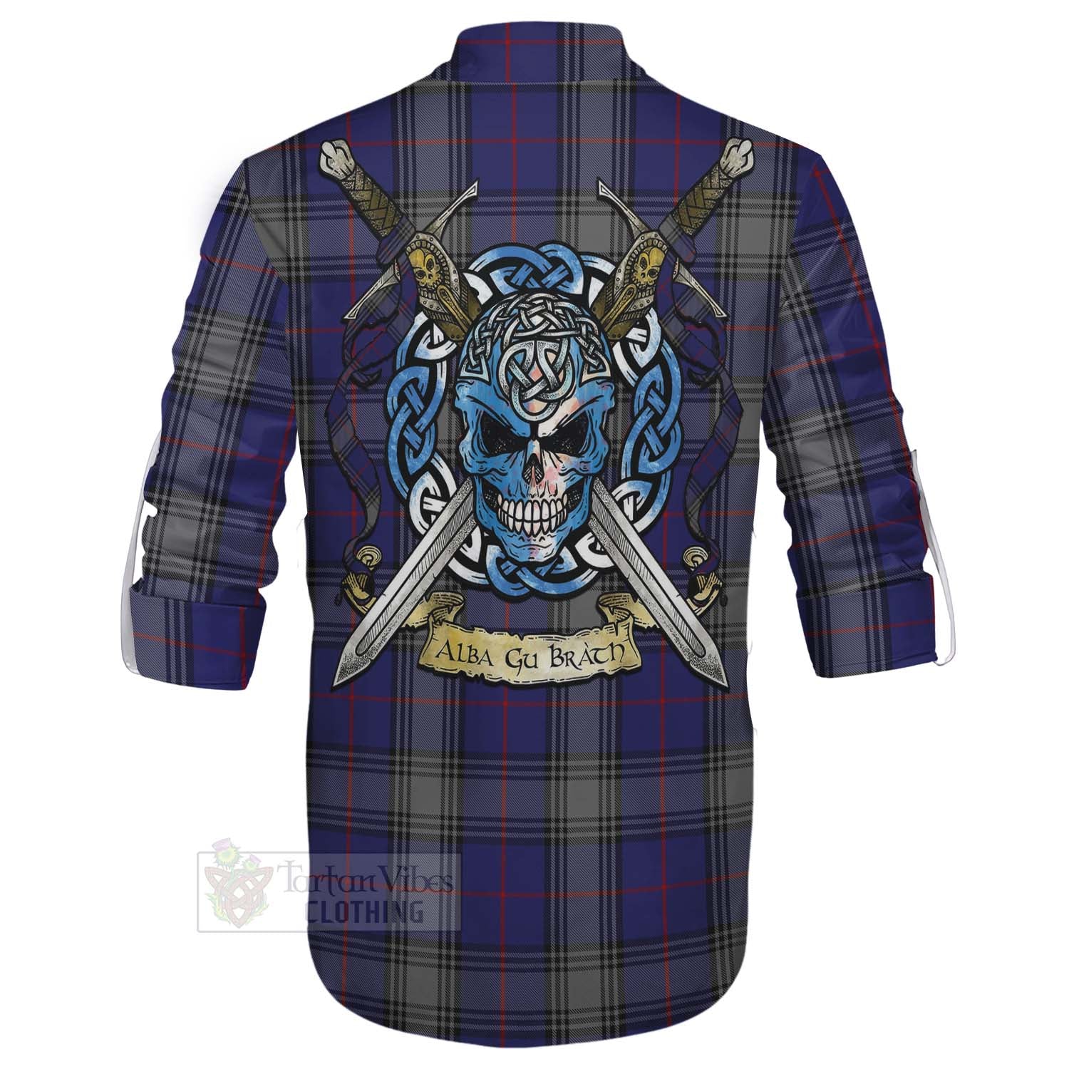 Tartan Vibes Clothing Kinnaird Tartan Ghillie Kilt Shirt with Family Crest Celtic Skull Style