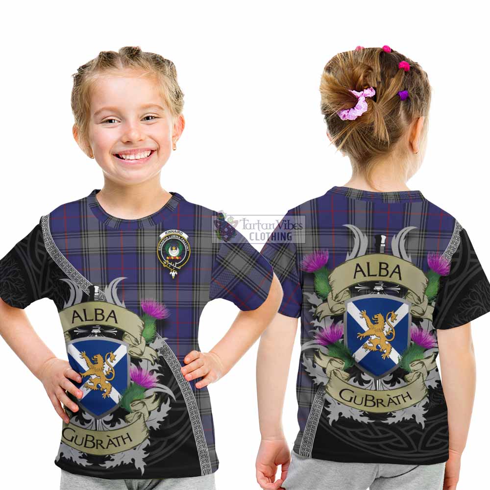 Tartan Vibes Clothing Kinnaird Tartan Family Crest Kid T-Shirt Lion Rampant Royal Thistle Shield Celtic Inspired