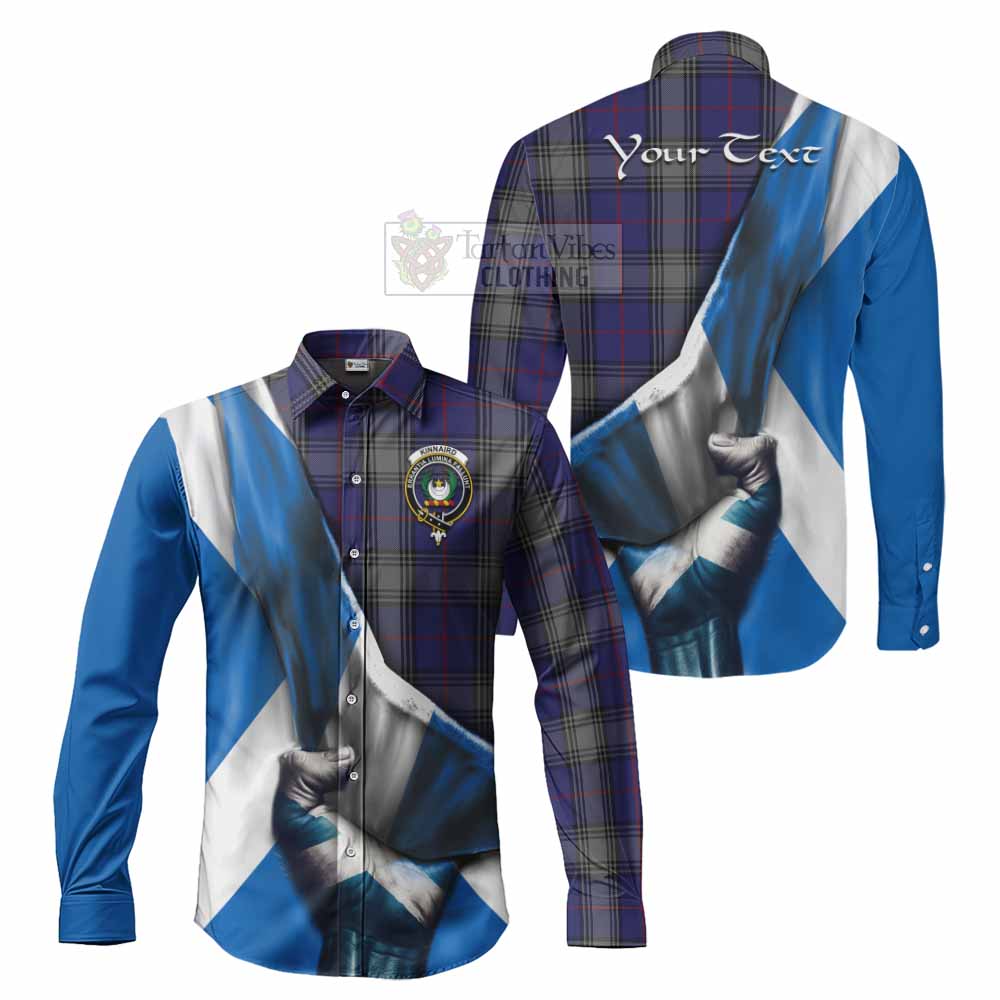 Tartan Vibes Clothing Kinnaird Tartan Long Sleeve Button Shirt with Family Crest Scotland Patriotic Style