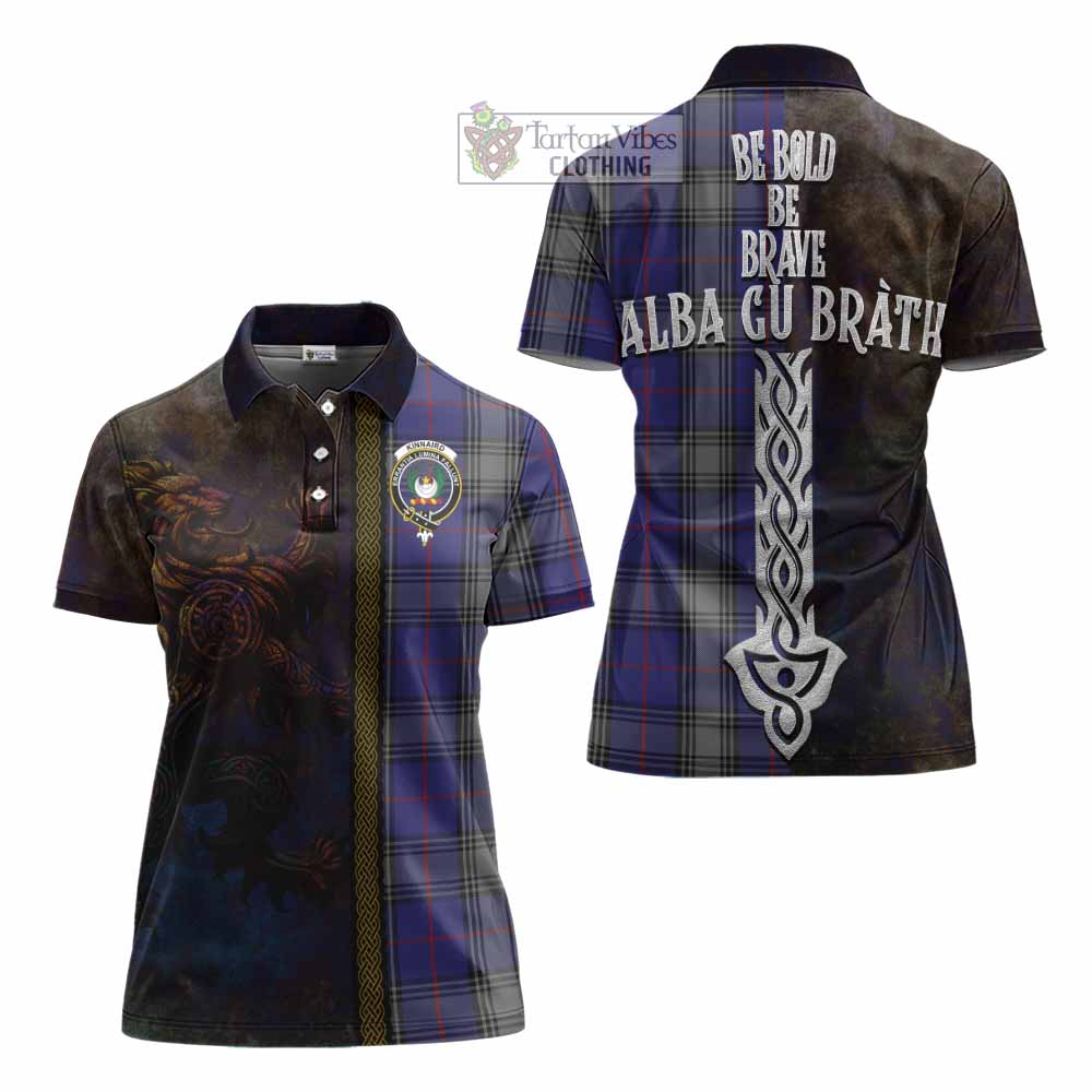 Tartan Vibes Clothing Kinnaird Tartan Family Crest Women's Polo Shirt Alba Gu Brath Be Brave Lion Ancient Style