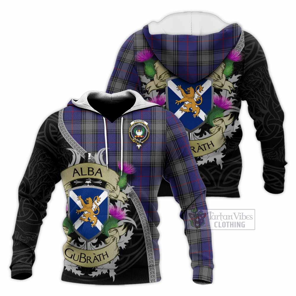 Tartan Vibes Clothing Kinnaird Tartan Family Crest Knitted Hoodie Lion Rampant Royal Thistle Shield Celtic Inspired