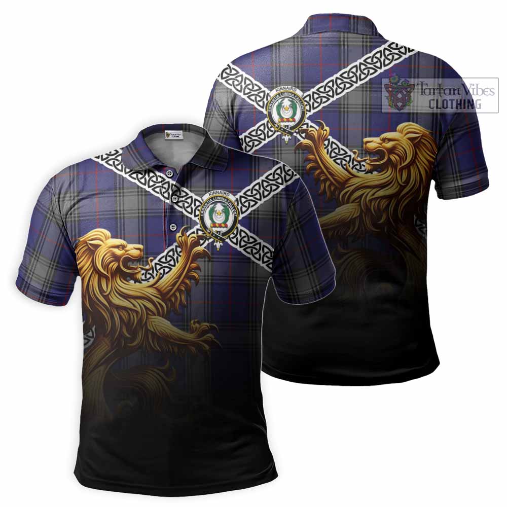 Tartan Vibes Clothing Kinnaird Crest Tartan Polo Shirt with Golden Lion Emblem Celtic Style