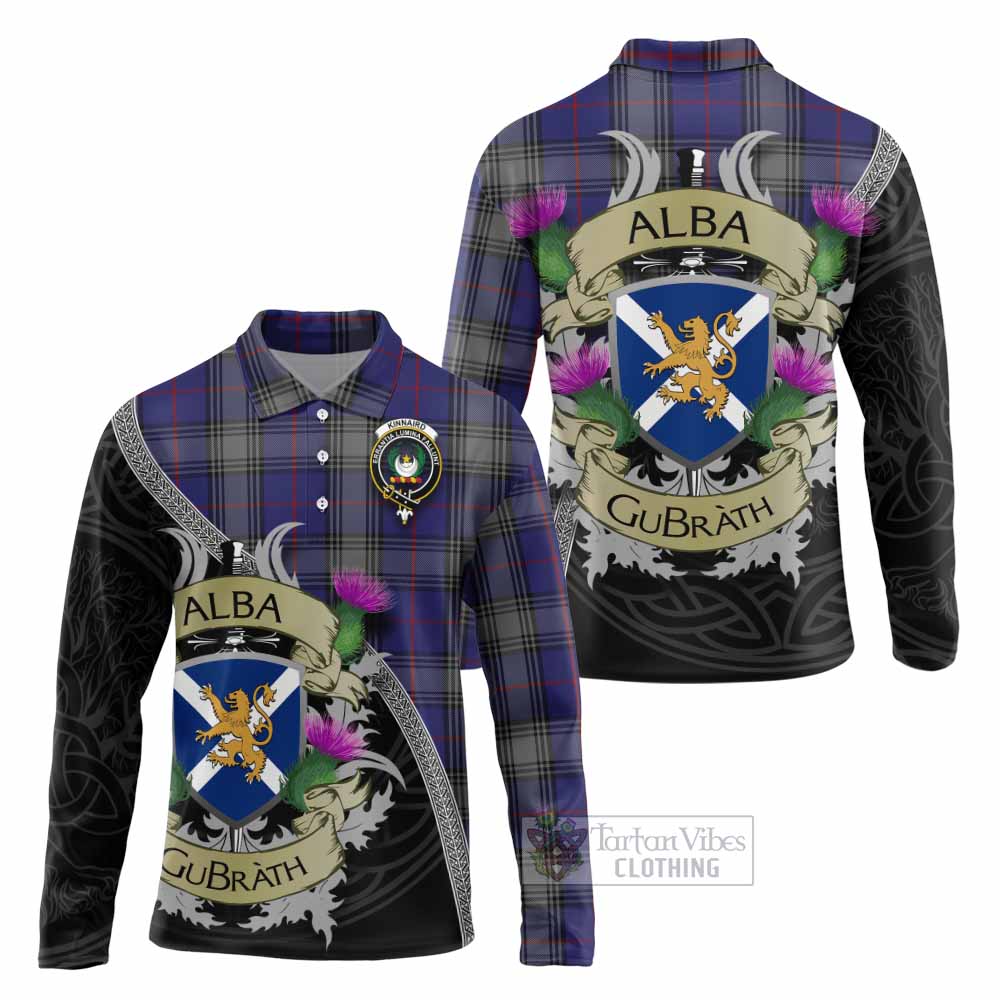Tartan Vibes Clothing Kinnaird Tartan Family Crest Long Sleeve Polo Shirt Lion Rampant Royal Thistle Shield Celtic Inspired