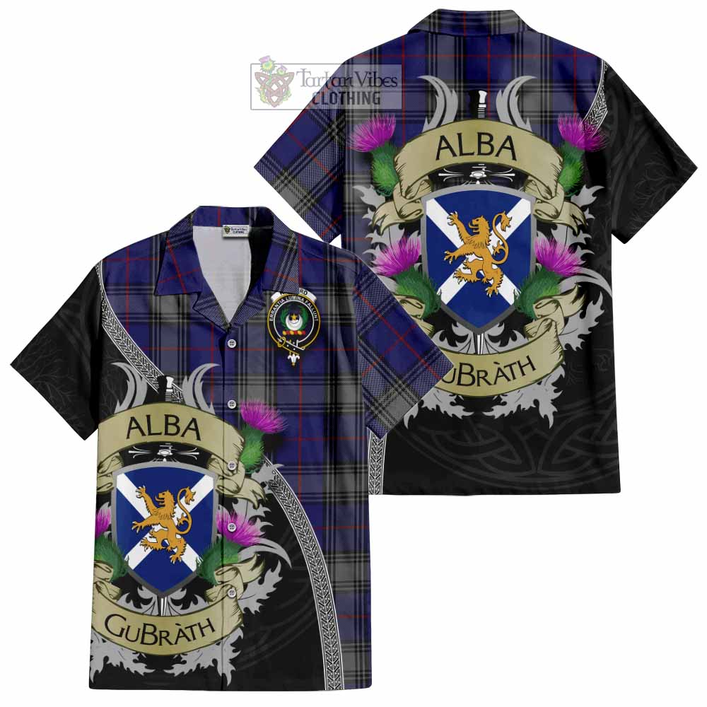 Tartan Vibes Clothing Kinnaird Tartan Family Crest Short Sleeve Button Shirt Lion Rampant Royal Thistle Shield Celtic Inspired