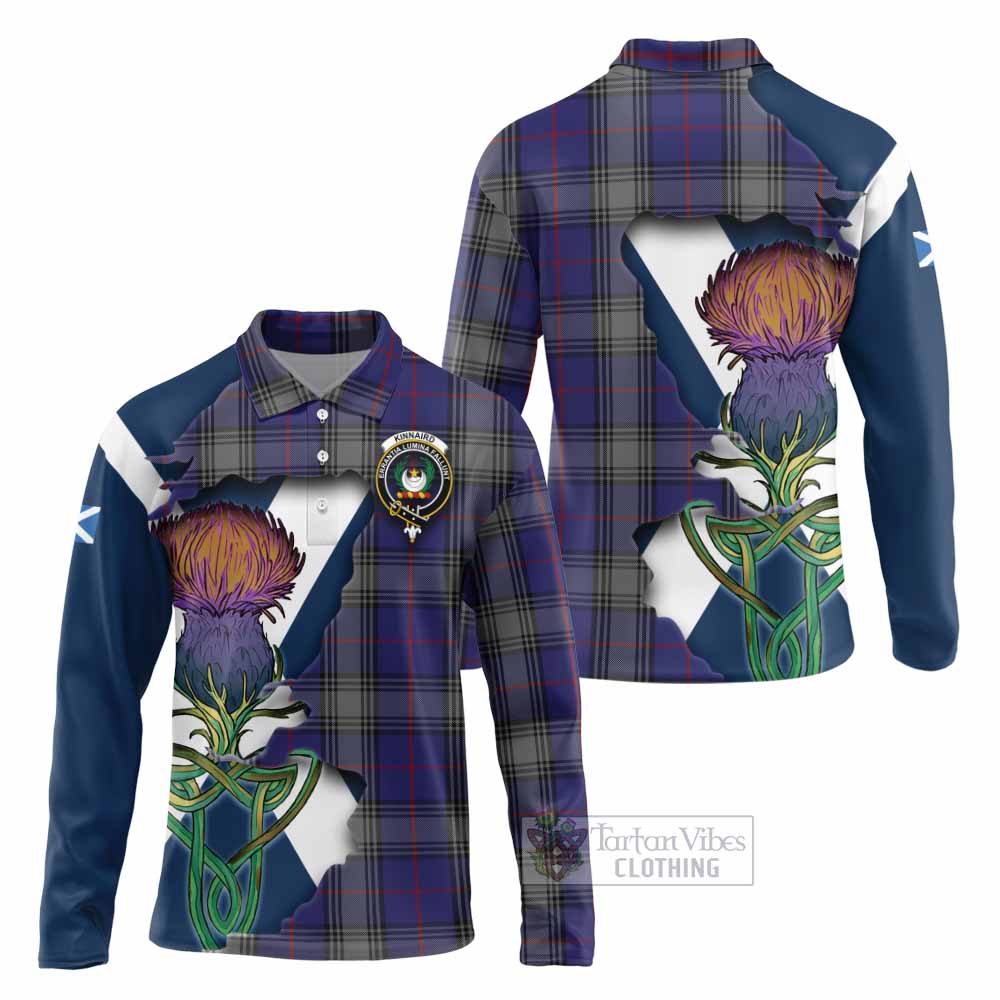 Tartan Vibes Clothing Kinnaird Tartan Family Crest Long Sleeve Polo Shirt Scottish Thistle Celtic Inspired