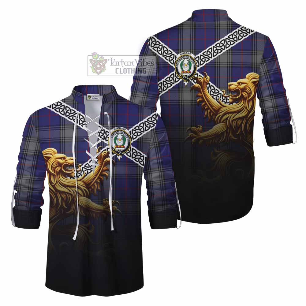 Tartan Vibes Clothing Kinnaird Crest Tartan Ghillie Kilt Shirt with Golden Lion Emblem Celtic Style