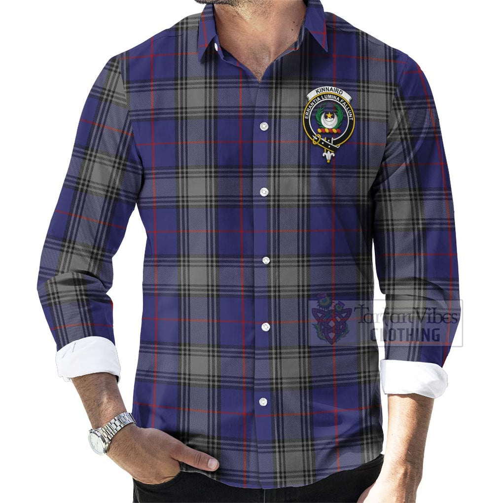 Tartan Vibes Clothing Kinnaird Tartan Long Sleeve Button Shirt with Family Crest Celtic Skull Style