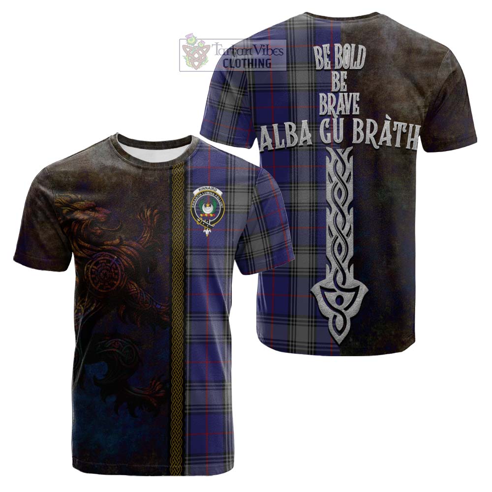 Tartan Vibes Clothing Kinnaird Tartan Family Crest Cotton T-shirt Alba Gu Brath Be Brave Lion Ancient Style