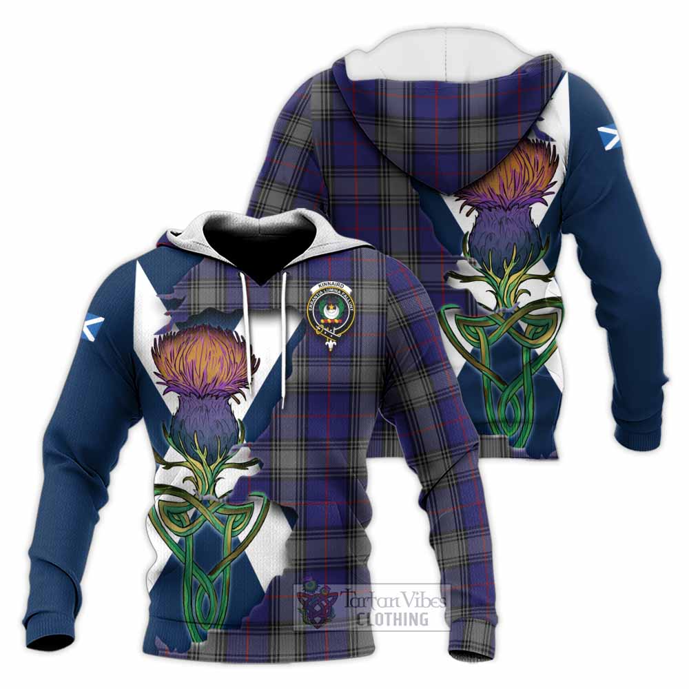 Tartan Vibes Clothing Kinnaird Tartan Family Crest Knitted Hoodie Scottish Thistle Celtic Inspired