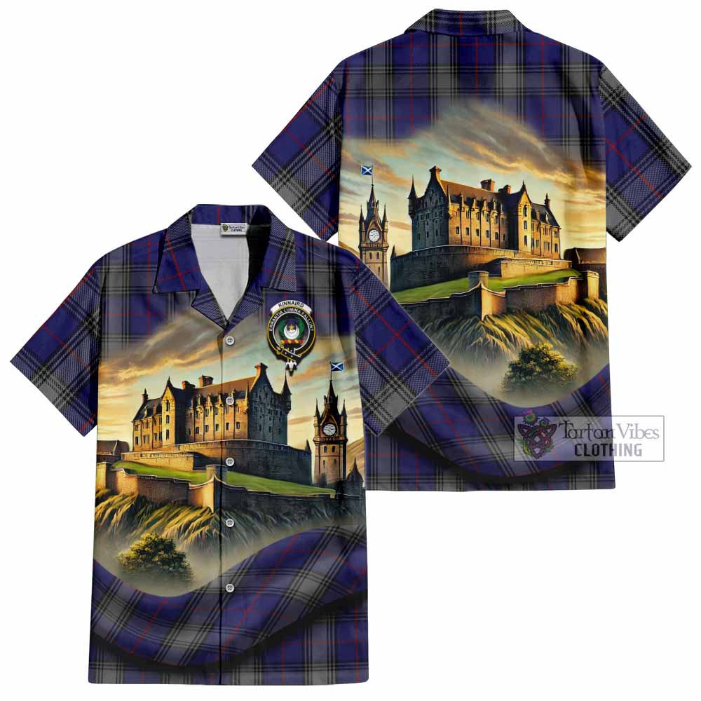 Tartan Vibes Clothing Kinnaird Tartan Family Crest Short Sleeve Button Shirt with Scottish Ancient Castle Style
