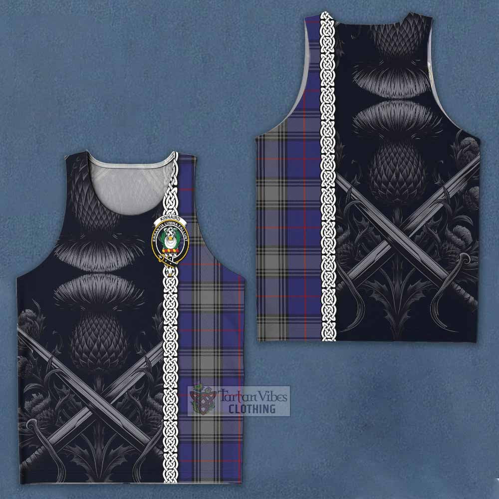 Tartan Vibes Clothing Kinnaird Tartan Men's Tank Top with Family Crest Cross Sword Thistle Celtic Vibes