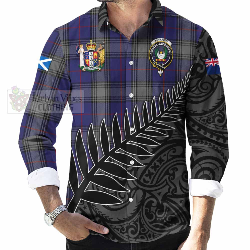 Tartan Vibes Clothing Kinnaird Crest Tartan Long Sleeve Button Shirt with New Zealand Silver Fern Half Style