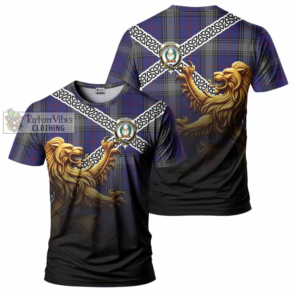 Tartan Vibes Clothing Kinnaird Crest Tartan T-Shirt with Golden Lion Emblem Celtic Style