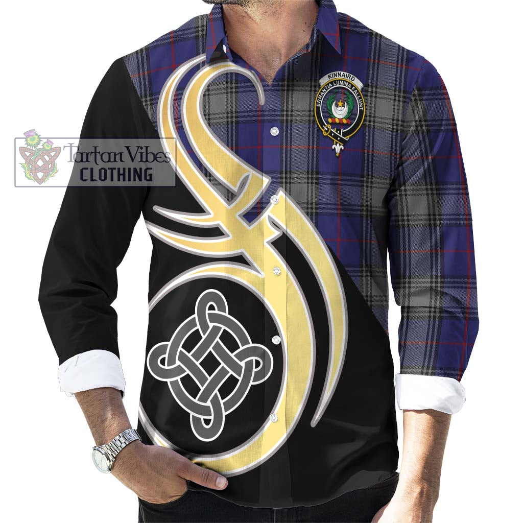 Kinnaird Tartan Long Sleeve Button Shirt with Family Crest and Celtic Symbol Style - Tartan Vibes Clothing