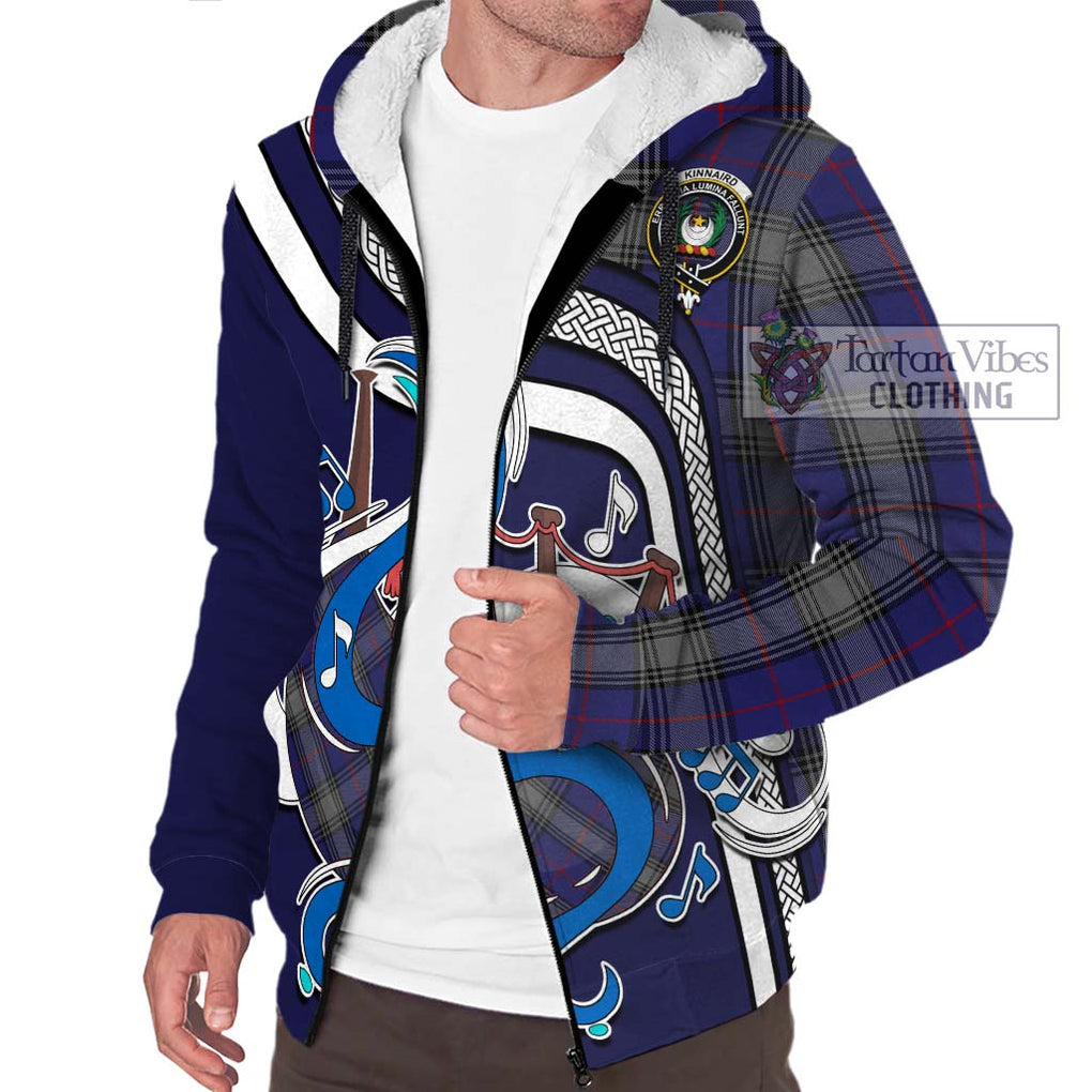 Kinnaird Tartan Sherpa Hoodie with Epic Bagpipe Style Unisex - Tartanvibesclothing Shop