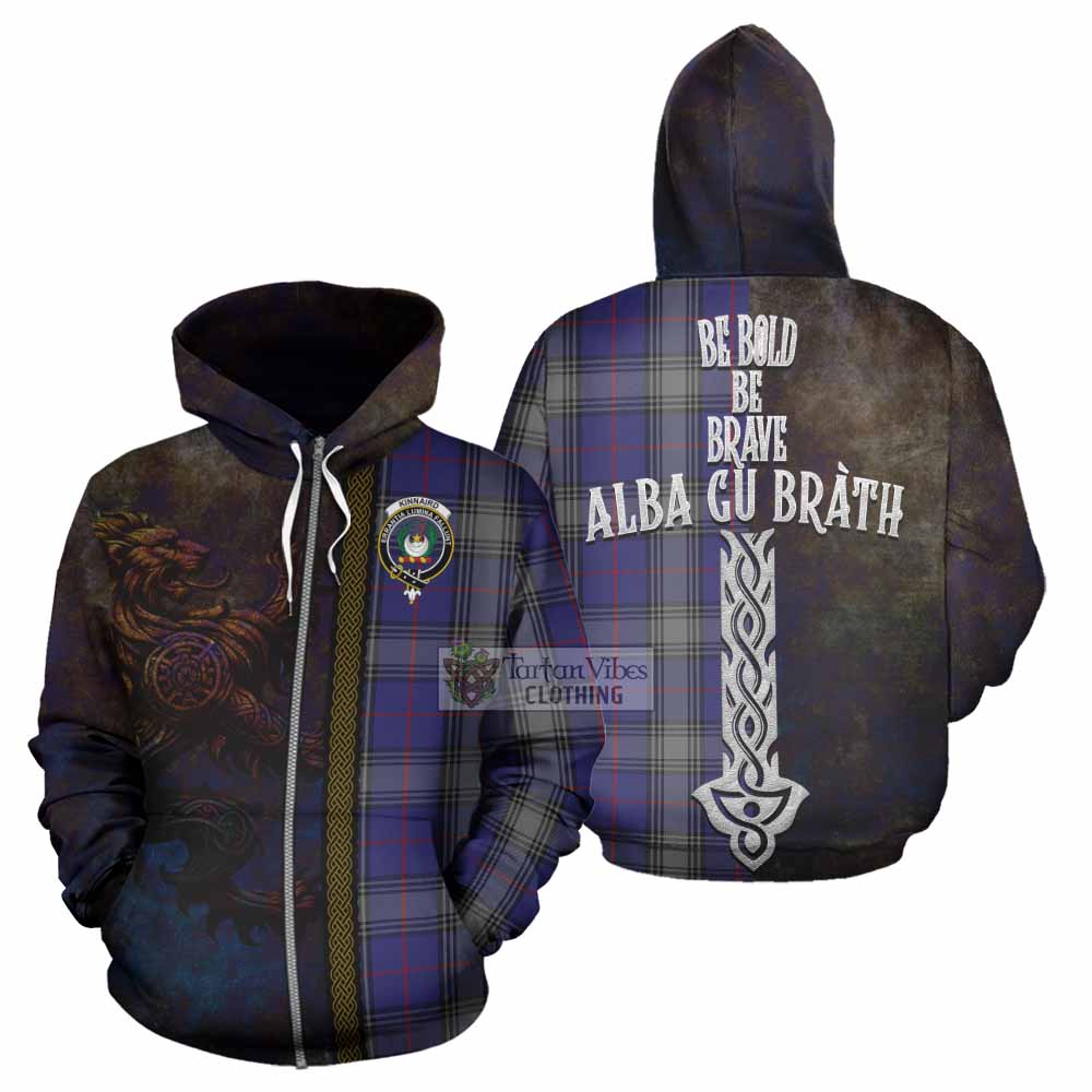 Tartan Vibes Clothing Kinnaird Tartan Family Crest Hoodie Alba Gu Brath Be Brave Lion Ancient Style