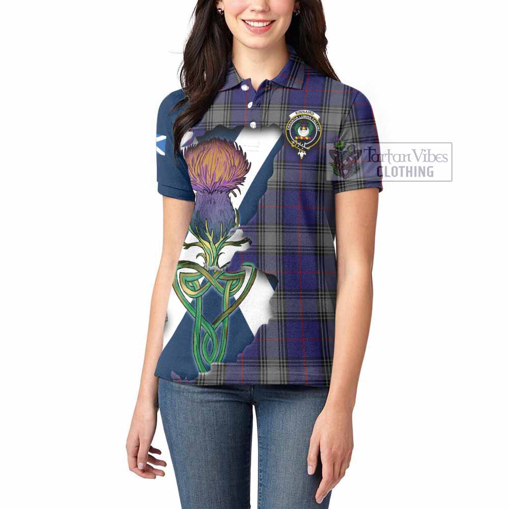 Tartan Vibes Clothing Kinnaird Tartan Family Crest Women's Polo Shirt Scottish Thistle Celtic Inspired