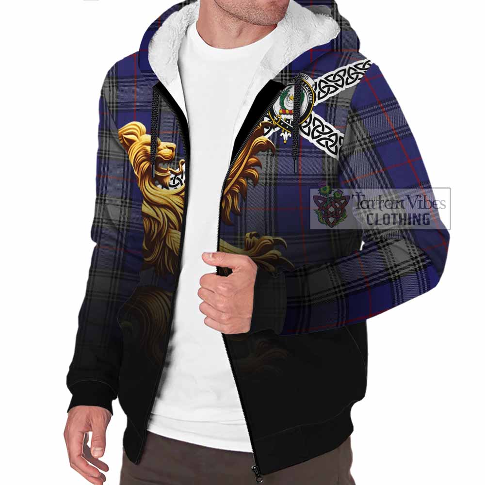 Tartan Vibes Clothing Kinnaird Crest Tartan Sherpa Hoodie with Golden Lion Emblem Celtic Style
