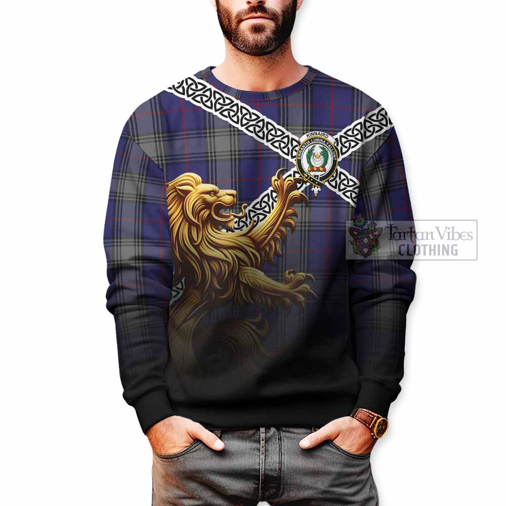 Tartan Vibes Clothing Kinnaird Crest Tartan Sweatshirt with Golden Lion Emblem Celtic Style