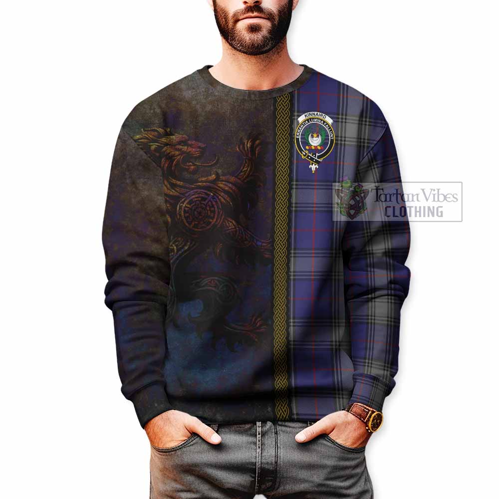 Tartan Vibes Clothing Kinnaird Tartan Family Crest Sweatshirt Alba Gu Brath Be Brave Lion Ancient Style