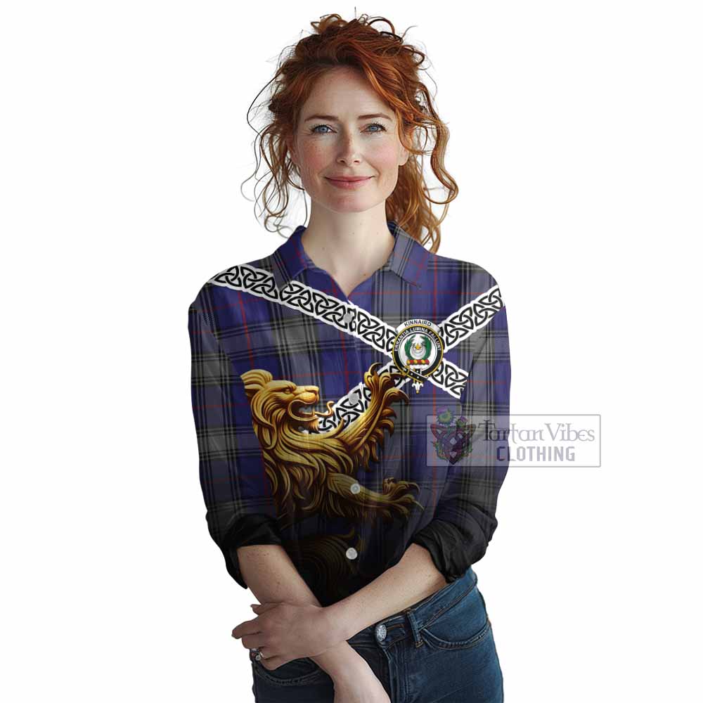 Tartan Vibes Clothing Kinnaird Crest Tartan Women's Casual Shirt with Golden Lion Emblem Celtic Style