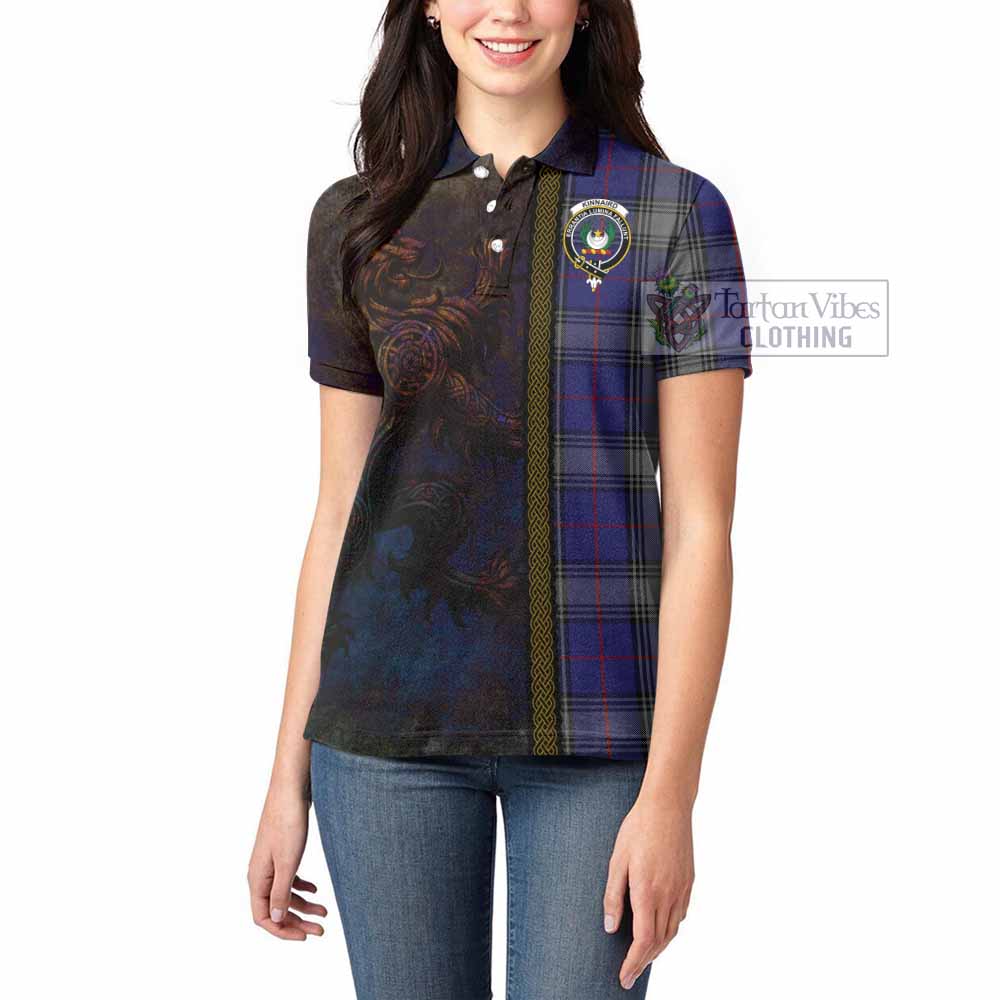 Tartan Vibes Clothing Kinnaird Tartan Family Crest Women's Polo Shirt Alba Gu Brath Be Brave Lion Ancient Style