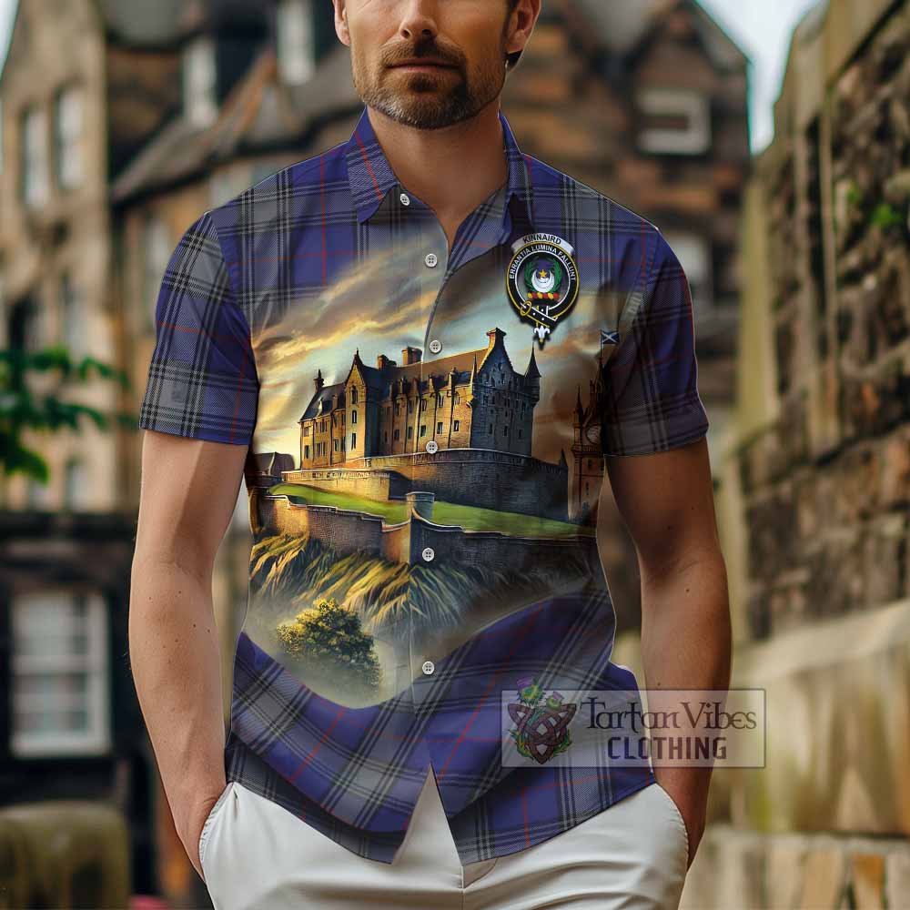 Tartan Vibes Clothing Kinnaird Tartan Family Crest Short Sleeve Button Shirt with Scottish Ancient Castle Style