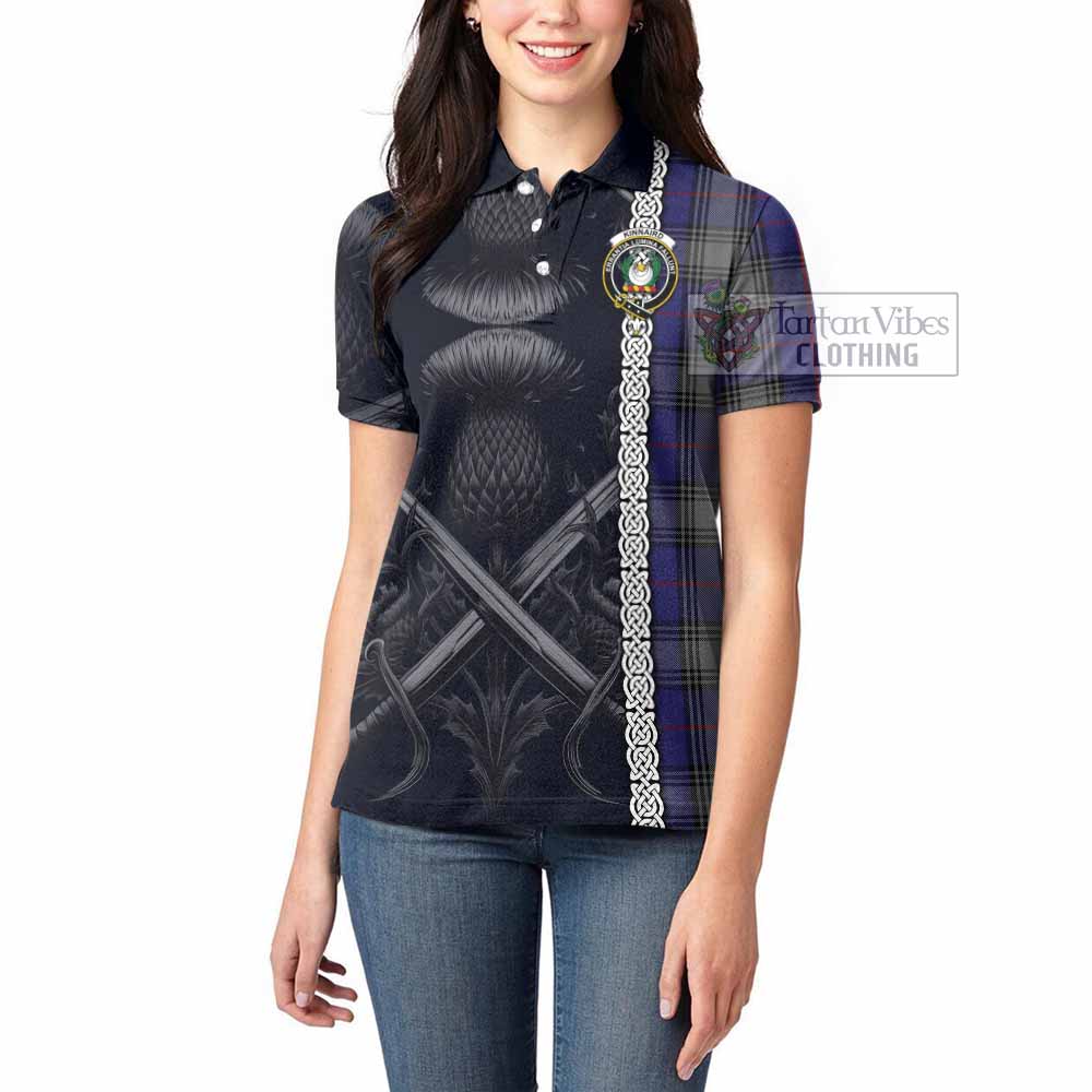 Tartan Vibes Clothing Kinnaird Tartan Women's Polo Shirt with Family Crest Cross Sword Thistle Celtic Vibes