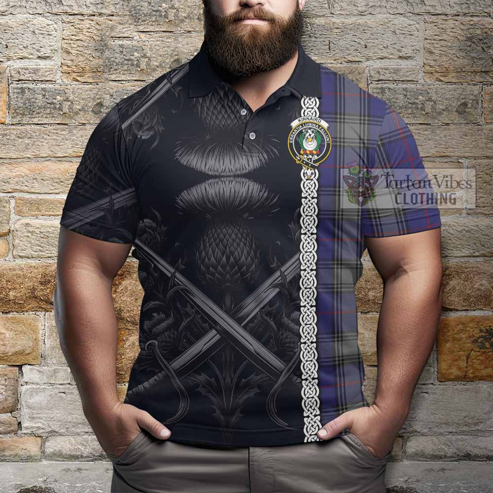 Tartan Vibes Clothing Kinnaird Tartan Polo Shirt with Family Crest Cross Sword Thistle Celtic Vibes
