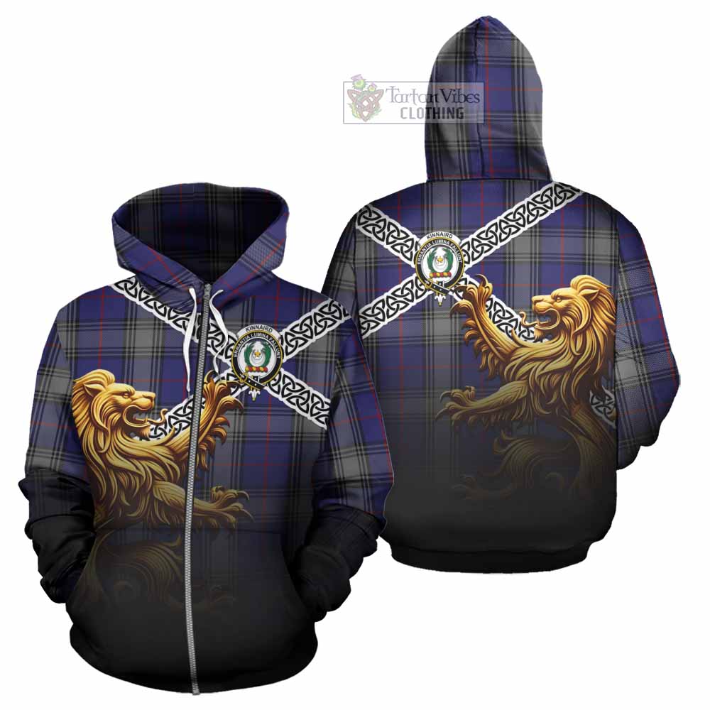Tartan Vibes Clothing Kinnaird Crest Tartan Hoodie with Golden Lion Emblem Celtic Style