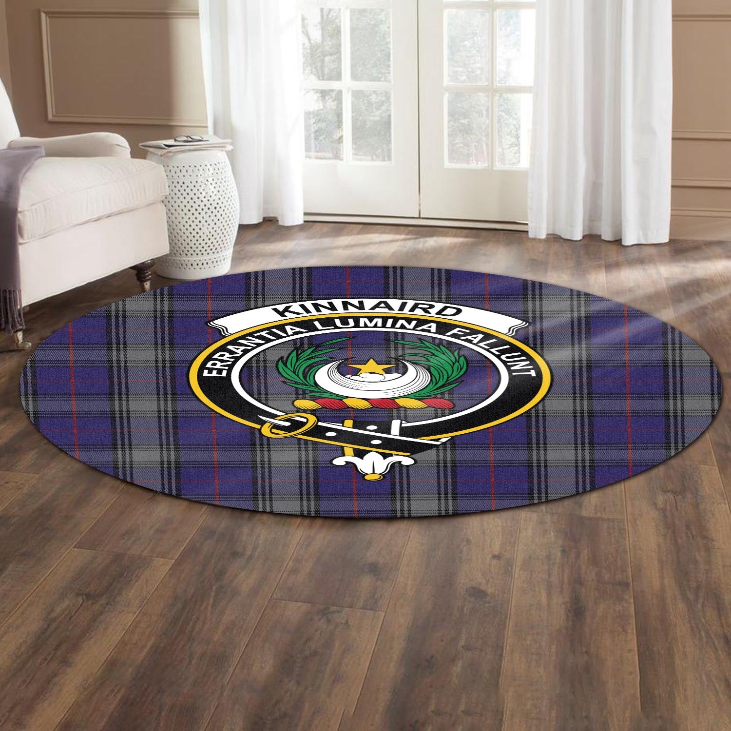 kinnaird-tartan-round-rug-with-family-crest