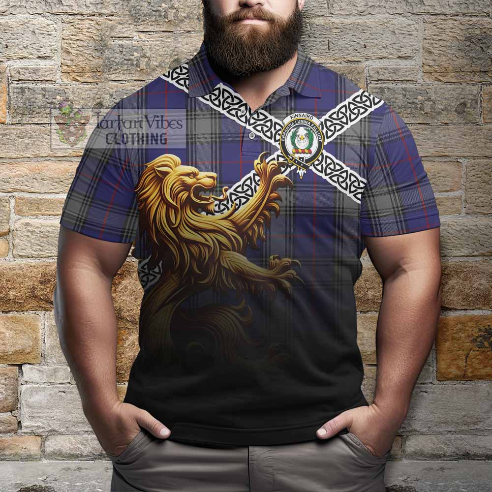 Tartan Vibes Clothing Kinnaird Crest Tartan Polo Shirt with Golden Lion Emblem Celtic Style