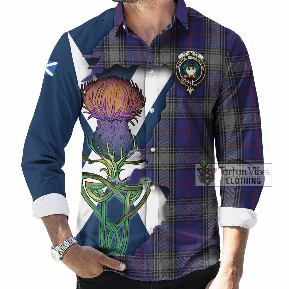 Tartan Vibes Clothing Kinnaird Tartan Family Crest Long Sleeve Button Shirt Scottish Thistle Celtic Inspired