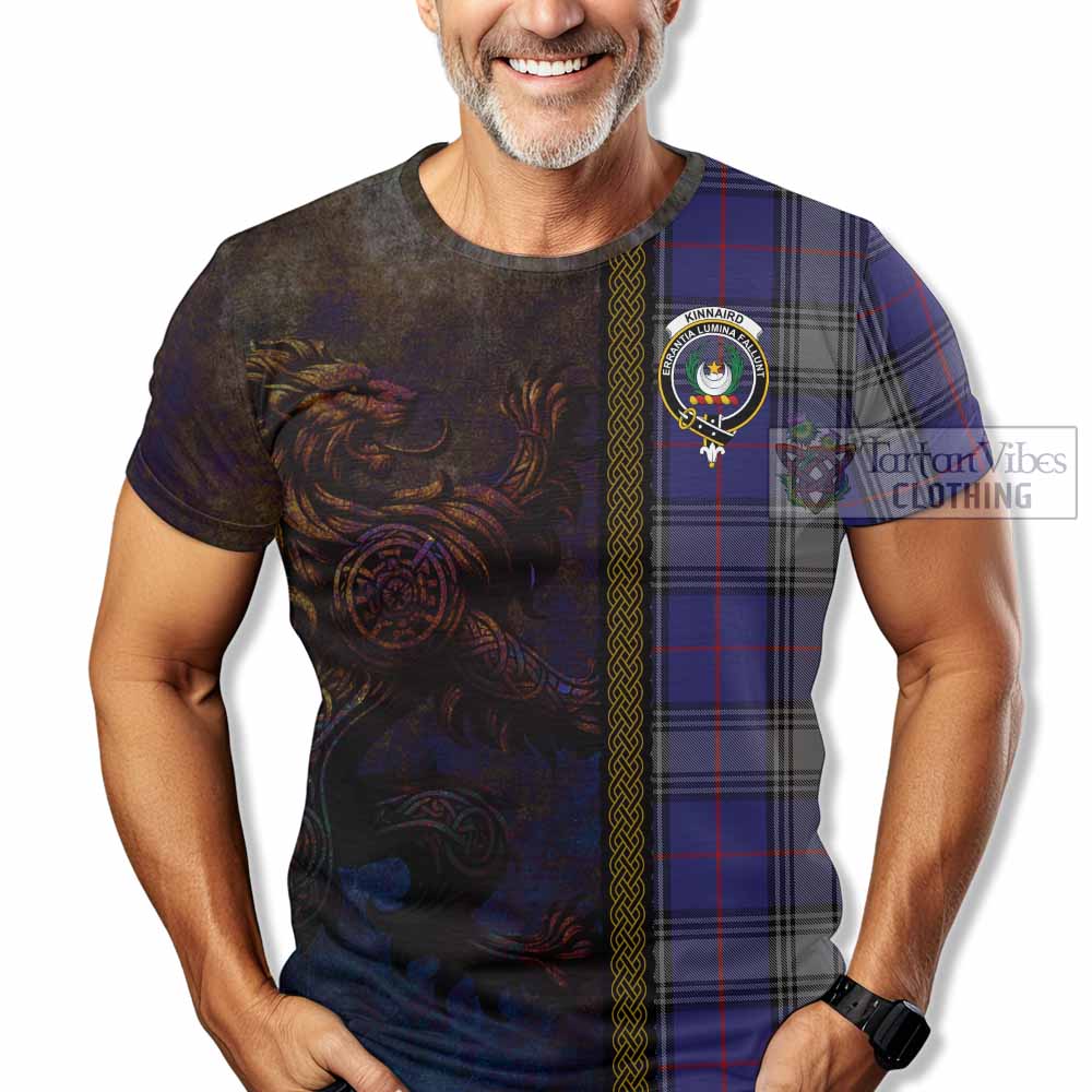 Tartan Vibes Clothing Kinnaird Tartan Family Crest T-Shirt Alba Gu Brath Be Brave Lion Ancient Style