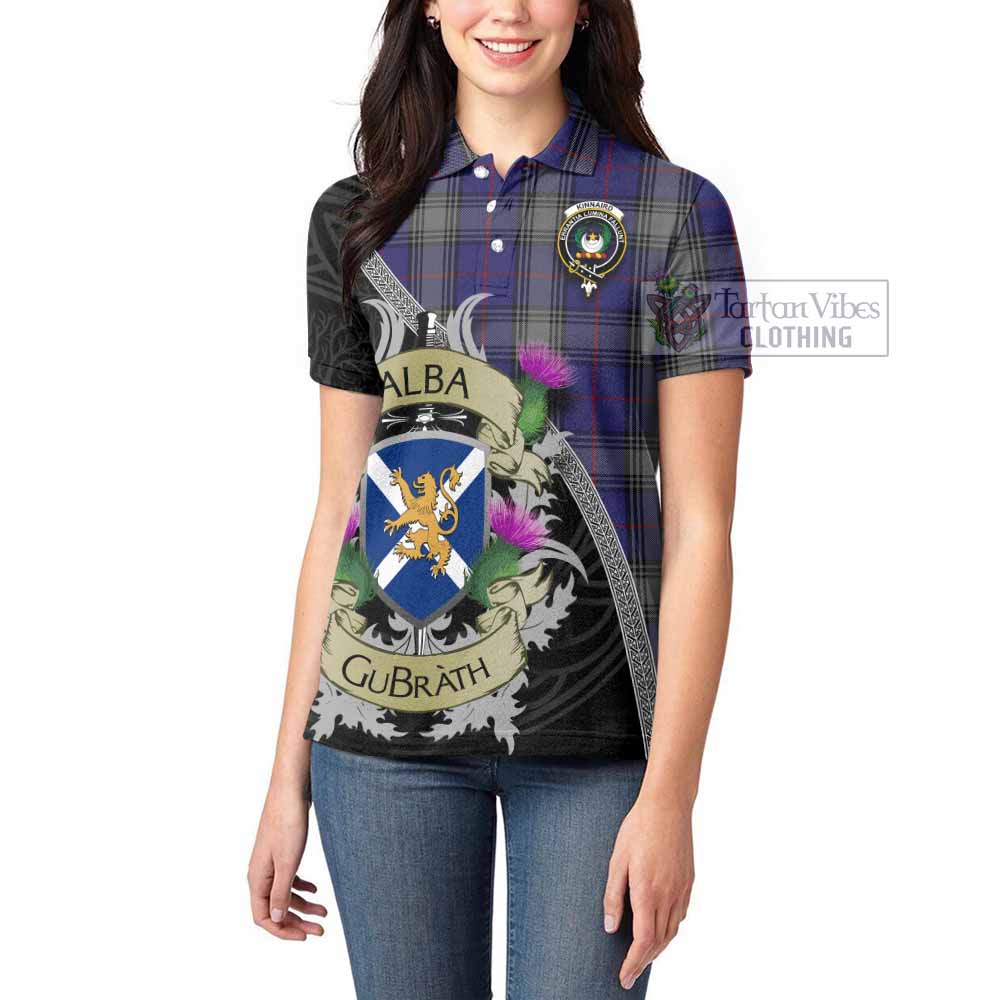 Tartan Vibes Clothing Kinnaird Tartan Family Crest Women's Polo Shirt Lion Rampant Royal Thistle Shield Celtic Inspired