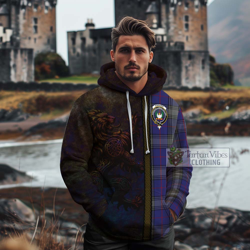 Tartan Vibes Clothing Kinnaird Tartan Family Crest Cotton Hoodie Alba Gu Brath Be Brave Lion Ancient Style